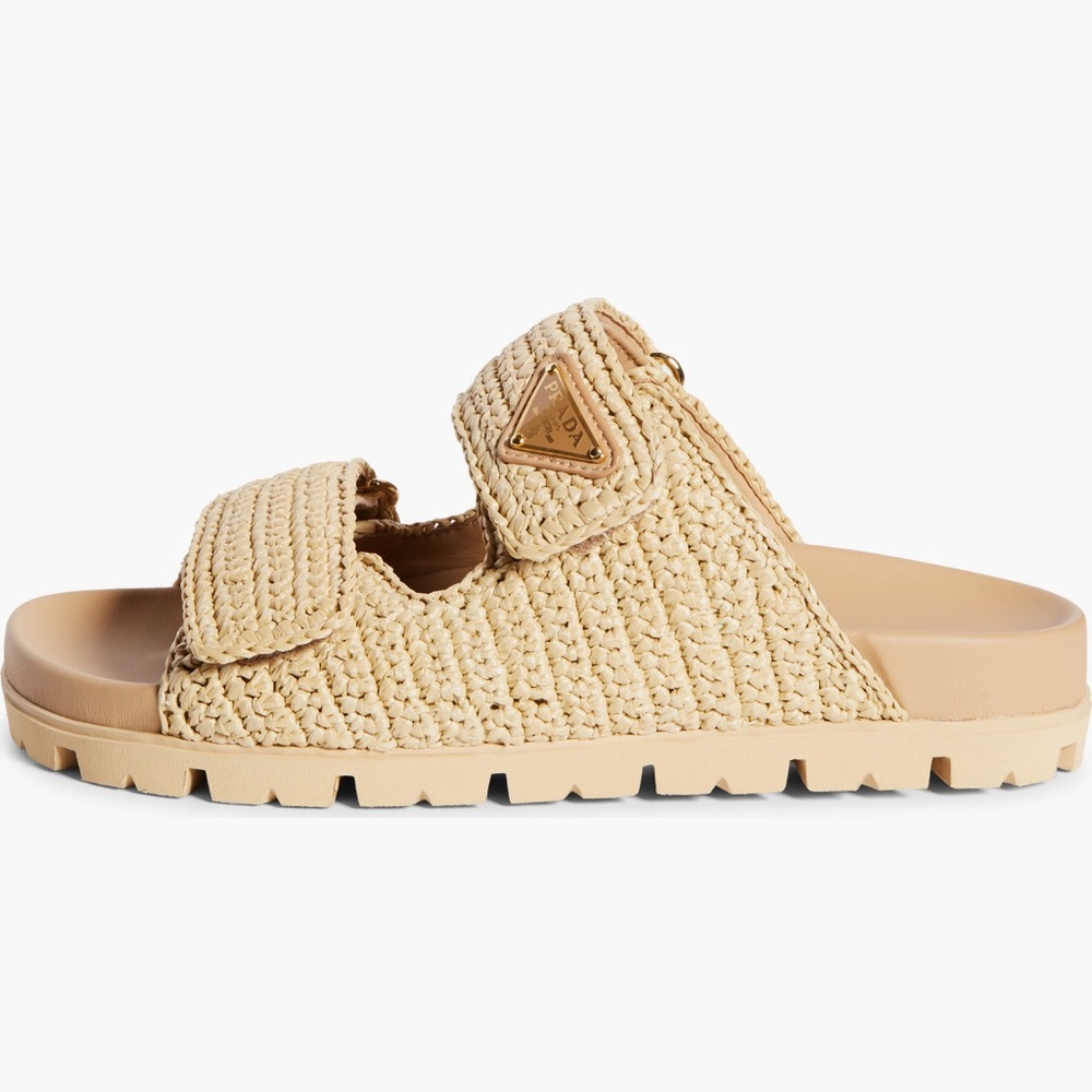 Authentic Prada Fussbett Raffia Double Band Slide Sandal Natural New 9 US 39 EU - Picture 3 of 13